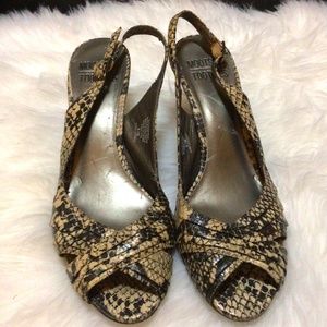 Faux snakeskin sling back peep toe